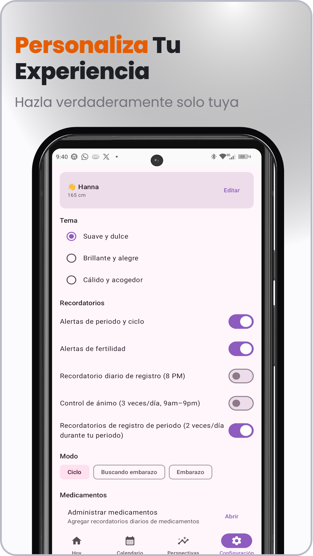 Captura de Fertility: Ciclo y Ovulación