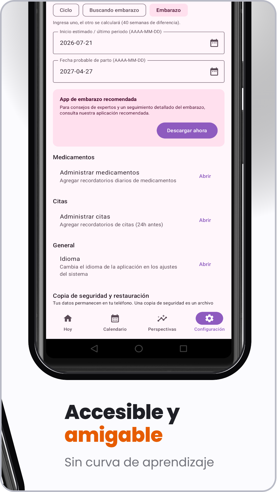 Captura de Fertility: Ciclo y Ovulación